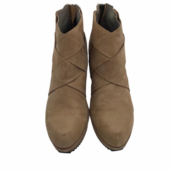 Eileen Fisher Tan Leather Dream Woven Ankle Boot 8 - Picture 5 of 11